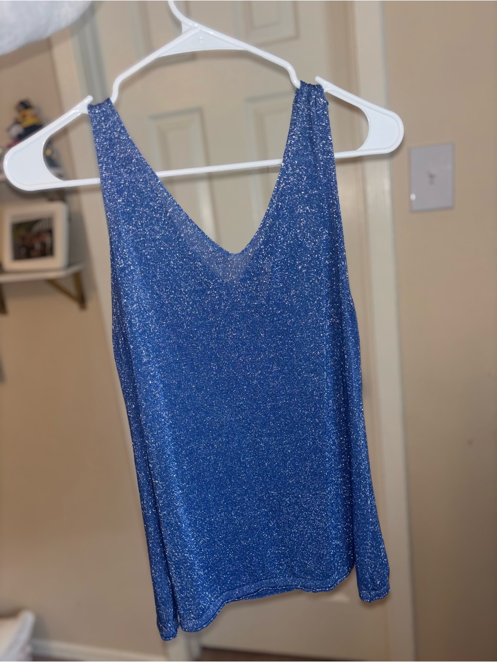 Italian Shimmer Blue V-Neck Tank Top